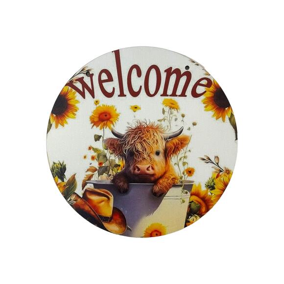 Welcome Wreath Sign with Cow and Sunflowers - Rustic Farmhouse Decor for Home - Picture 1 of 3
